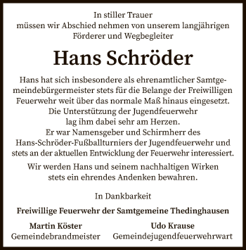 Traueranzeige von Hans Schröder von SYK