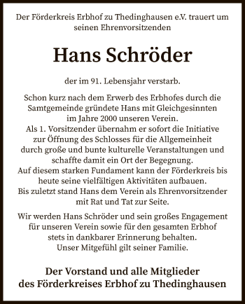 Traueranzeige von Hans Schröder von SYK