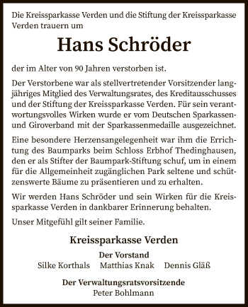 Traueranzeige von Hans Schröder von SYK