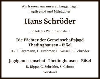 Traueranzeige von Hans Schröder von SYK