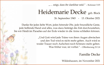 Traueranzeige von Heidemarie Decke von SYK