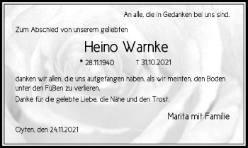 Traueranzeige von Heino Warnke von SYK