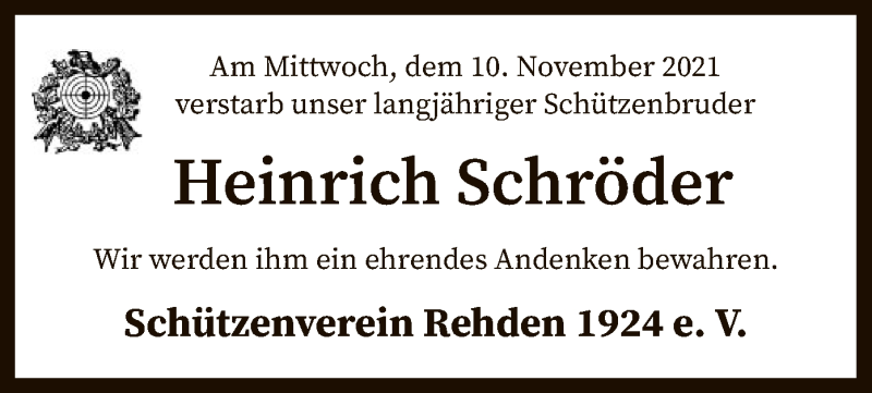  Traueranzeige für Heinrich Schröder vom 13.11.2021 aus SYK