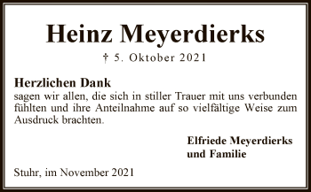 Traueranzeige von Heinz Meyerdierks von SYK