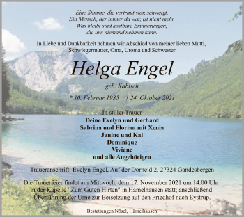 Traueranzeige von Helga Engel von SYK