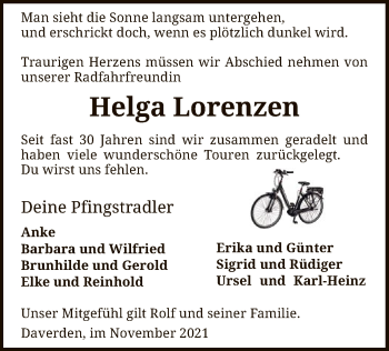 Traueranzeige von Helga Lorenzen von SYK