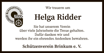 Traueranzeige von Helga Ridder von SYK