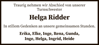 Traueranzeige von Helga Ridder von SYK