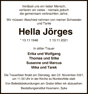 Traueranzeige von Hella Jörges von SYK