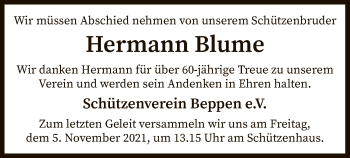 Traueranzeige von Hermann Blume von SYK