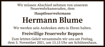 Traueranzeige von Hermann Blume von SYK