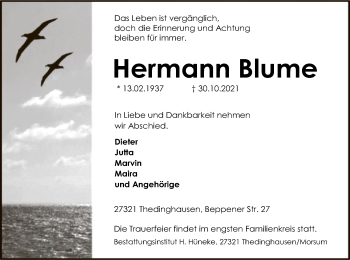 Traueranzeige von Hermann Blume von SYK