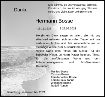 Traueranzeige von Hermann Bosse von SYK