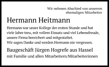 Traueranzeige von Hermann Heitmann von SYK