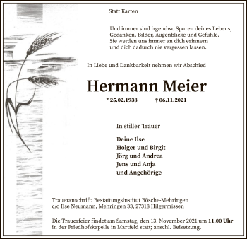 Traueranzeige von Hermann Meier von SYK