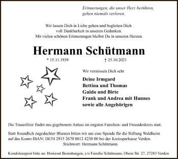 Traueranzeige von Hermann Schütmann von SYK
