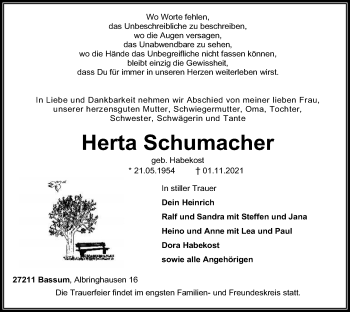 Traueranzeige von Herta Schumacher von SYK