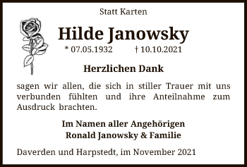 Traueranzeige von Hilde Janowsky von SYK