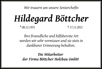 Traueranzeige von Hildegard Böttcher von SYK