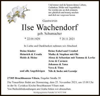 Traueranzeige von Ilse Wachendorf von SYK