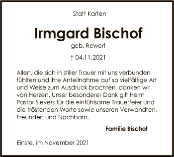 Traueranzeige von Irmgard Bischof von SYK