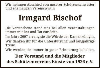 Traueranzeige von Irmgard Bischof von SYK