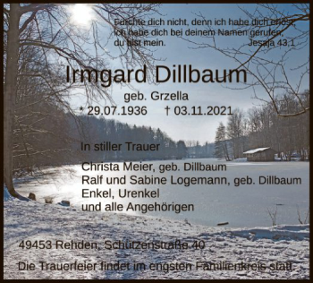 Traueranzeige von Irmgard Dillbaum von SYK