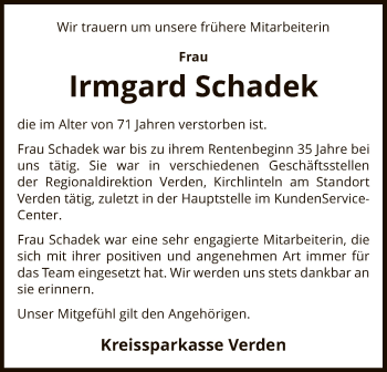 Traueranzeige von Irmgard Schadek von SYK