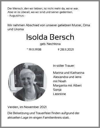 Traueranzeige von Isolda Bersch von SYK