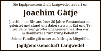 Traueranzeige von Joachim Gätje von SYK