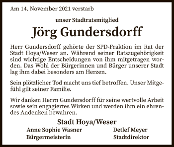 Traueranzeige von Jörg Gundersdorff von SYK