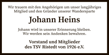 Traueranzeige von Johann Heins von SYK