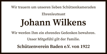 Traueranzeige von Johann Wilkens von SYK