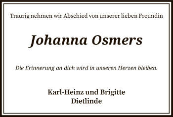 Traueranzeige von Johanna Osmers von SYK