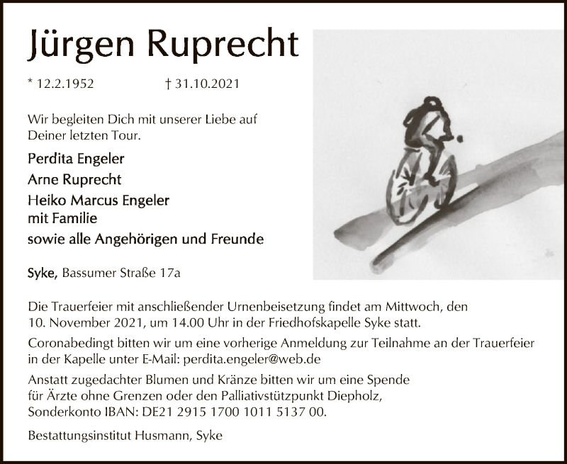  Traueranzeige für Jürgen Ruprecht vom 06.11.2021 aus SYK