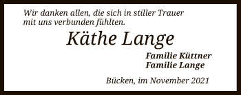 Traueranzeige von Käthe Lange von SYK