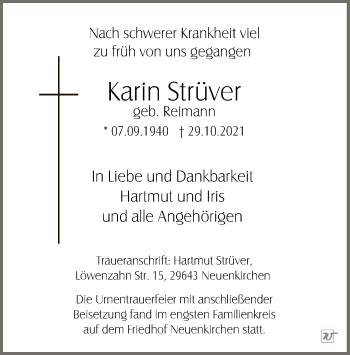 Traueranzeige von Karin Strüver von SYK