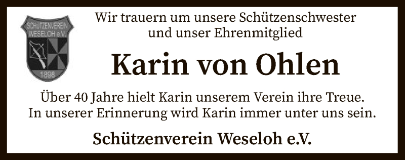  Traueranzeige für Karin von Ohlen vom 05.11.2021 aus SYK