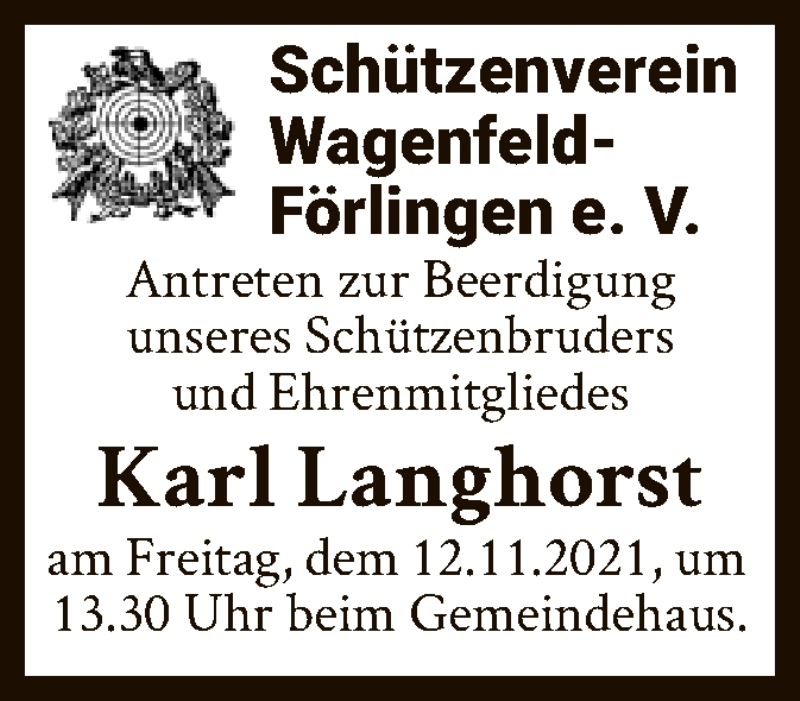  Traueranzeige für Karl Langhorst vom 09.11.2021 aus SYK