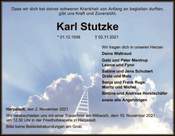 Traueranzeige von Karl Stutzke von SYK