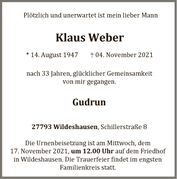 Traueranzeige von Klaus Weber von SYK