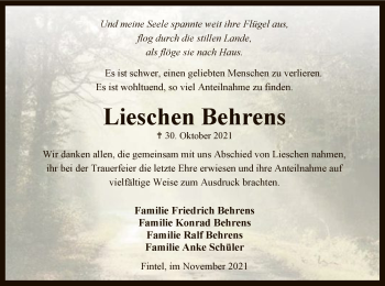 Traueranzeige von Lieschen Behrens von SYK