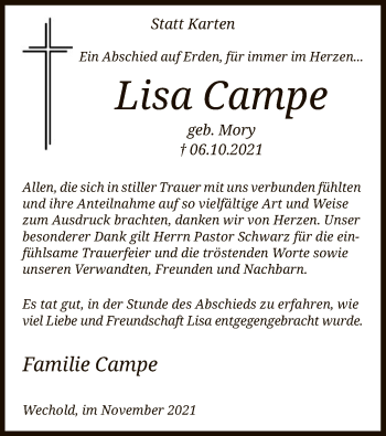 Traueranzeige von Lisa Campe von SYK