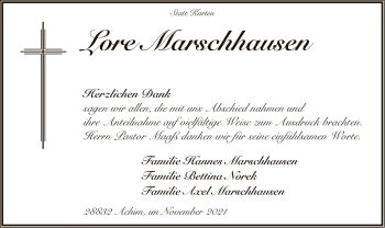 Traueranzeige von Lore Marschhausen von SYK