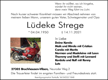 Traueranzeige von Lüdeke Strege von SYK