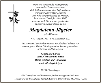 Traueranzeige von Magdalena Jägeler von SYK