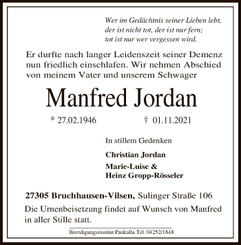 Traueranzeige von Manfred Jordan von SYK