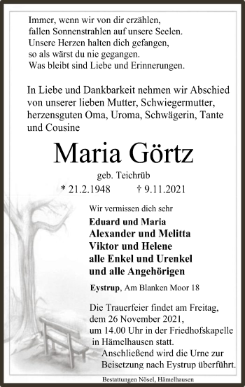 Traueranzeige von Maria Görtz von SYK