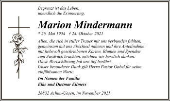 Traueranzeige von Marion Mindermann von SYK