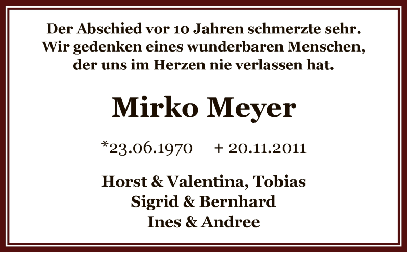  Traueranzeige für Mirko Meyer vom 20.11.2021 aus SYK